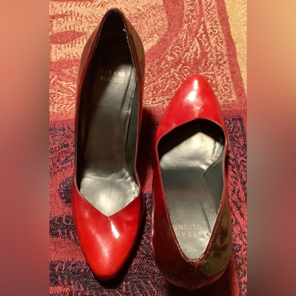 “Stuart Weitzman” Red Patent Leather Heels - Picture 1 of 3